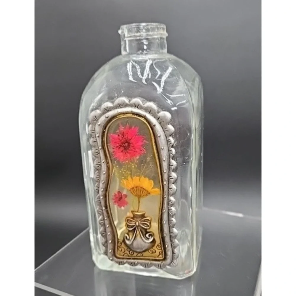 VTG Decorative Unbranded Floral Apothecary Decanter Bottle NO TOPPER/STOPPER